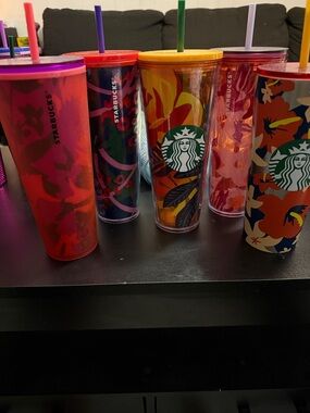 Starbucks Bright Floral, Leopard, & Tropical Reusable Tumbler Bundle (5 Cups!)